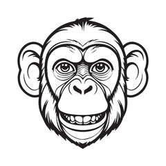 2d black outline vector hand drawn art style minimalism black and white head of monkey