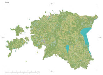 Estonia shape isolated on white. OSM Topographic Humanitarian style map