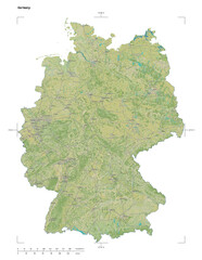 Germany shape isolated on white. OSM Topographic Humanitarian style map