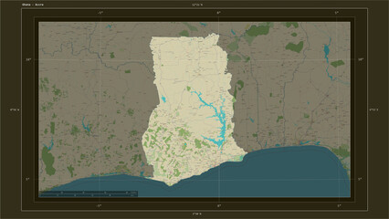 Ghana composition. OSM Topographic Humanitarian style map