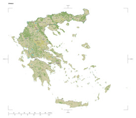 Greece shape isolated on white. OSM Topographic Humanitarian style map
