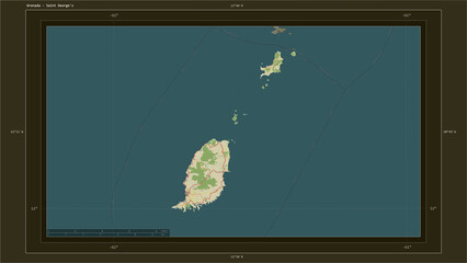 Grenada composition. OSM Topographic Humanitarian style map