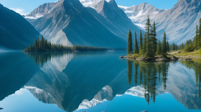 Natures beauty reflected in tranquil mountain waters without anything else