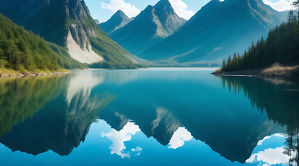 Natures beauty reflected in tranquil mountain waters without anything else