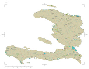 Haiti shape isolated on white. OSM Topographic Humanitarian style map
