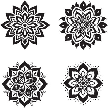 simple Mandala Pattern Designs pack- floral mandal black and white, colored and outlined vector illustration- hand drawn traditional and cultural mandala