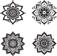 simple Mandala Pattern Designs pack- floral mandal black and white, colored and outlined vector illustration- hand drawn traditional and cultural mandala