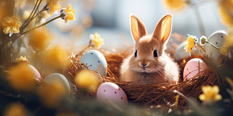 easter bunny with pastel easter eggs