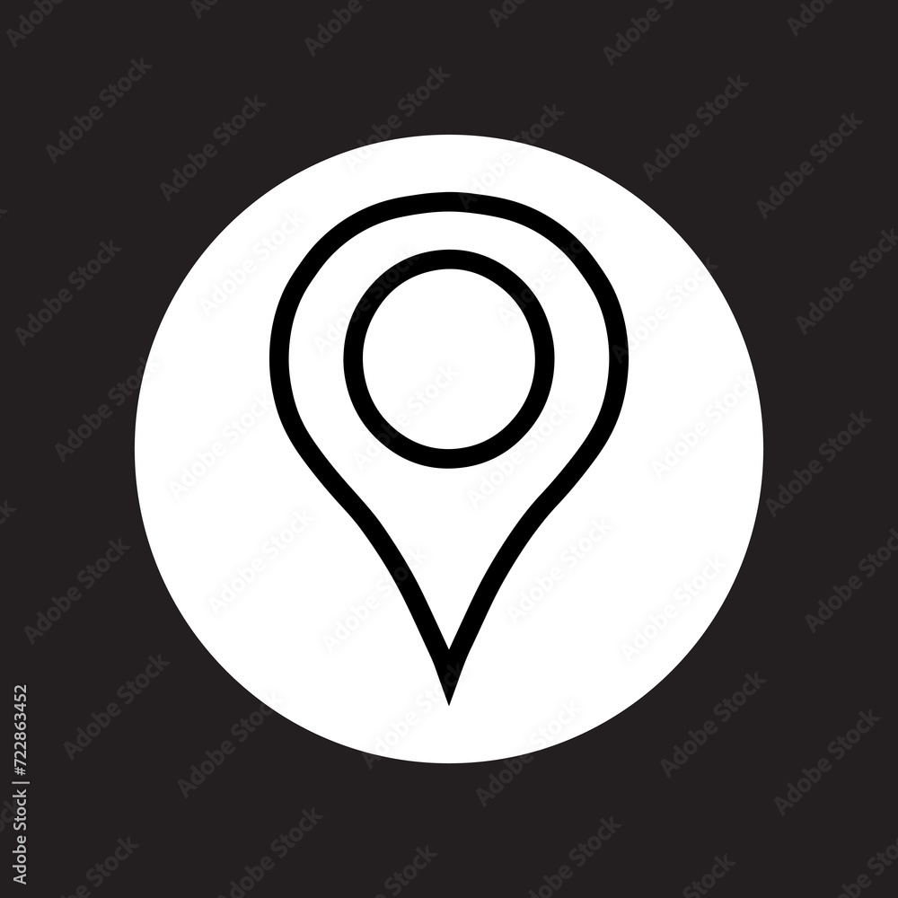 Poster location icon vector. pin icon logo design. pointer symbol in circle isolated on black background