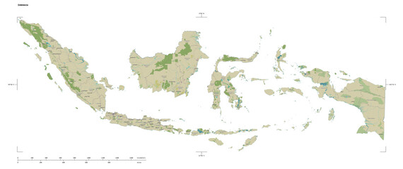 Indonesia shape isolated on white. OSM Topographic Humanitarian style map