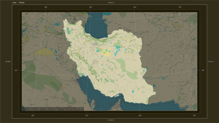 Iran composition. OSM Topographic Humanitarian style map