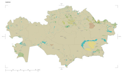 Fototapeta na wymiar Kazakhstan shape isolated on white. OSM Topographic Humanitarian style map