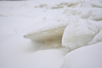 fragments of split people on the river, chunks of people on the river, spring ice drifting