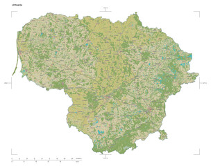 Lithuania shape isolated on white. OSM Topographic Humanitarian style map