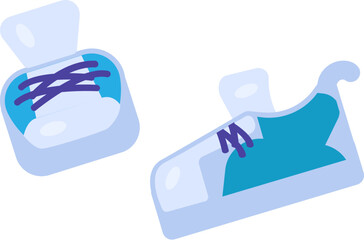 Sorting old unwanted clothes. Old shabby sports sneakers shoes. Items out of use and fabric to disposal. Recycling of textile industrial products. Simple cartoon flat vector icon isolated on white