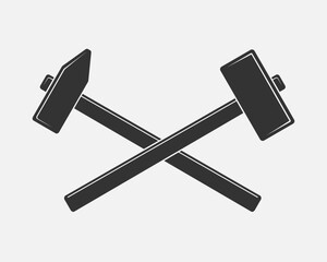 Two crossed hammers graphic sign. Working tools sign isolated on white background. Logo element. Vector illustration - obrazy, fototapety, plakaty