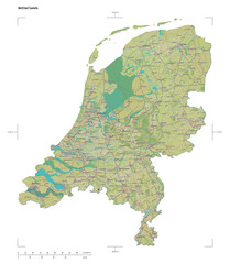 Netherlands shape isolated on white. OSM Topographic Humanitarian style map