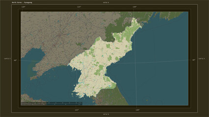 North Korea composition. OSM Topographic Humanitarian style map