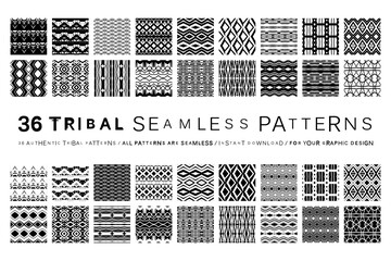 Set of 36 tribal seamless patterns - obrazy, fototapety, plakaty