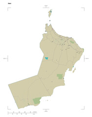 Oman shape isolated on white. OSM Topographic Humanitarian style map - obrazy, fototapety, plakaty