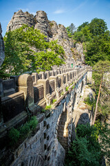 Bastei - a rock formation that is one of the greatest tourist attractions of the Saxon Switzerland National Park, in the Elbe Mountains in the eastern part of Germany - 722867040
