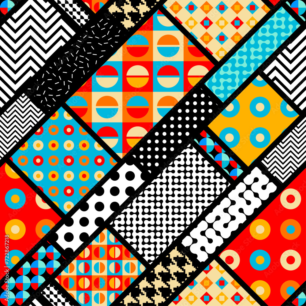 Poster Geometric abstract retro style. Circles pattern. Seamless vector pattern.