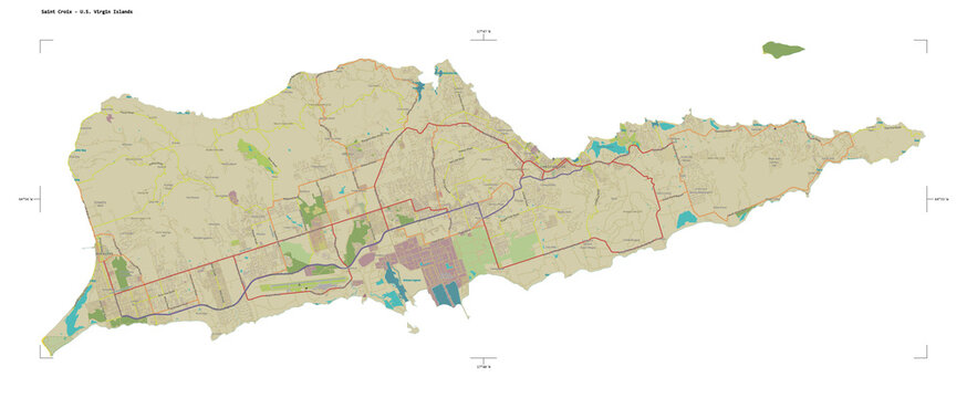 Saint Croix - U.S. Virgin Islands shape isolated on white. OSM Topographic Humanitarian style map