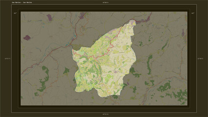 San Marino composition. OSM Topographic Humanitarian style map