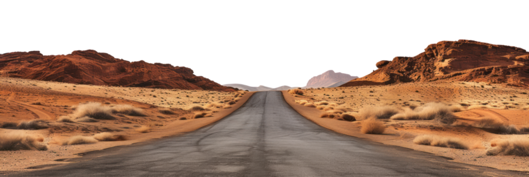 Empty road in the desert, cut out - stock png.