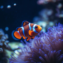 a clown fish swimming in an aquarium