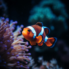 a clown fish swimming in an aquarium