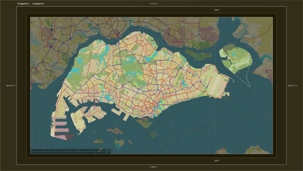 Singapore composition. OSM Topographic Humanitarian style map