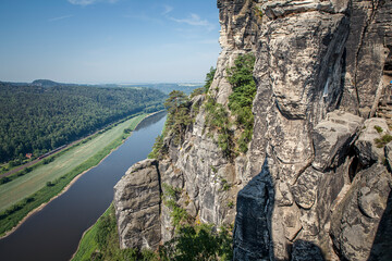Bastei - a rock formation that is one of the greatest tourist attractions of the Saxon Switzerland National Park, in the Elbe Mountains in the eastern part of Germany - 722868245