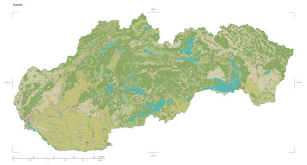 Slovakia shape isolated on white. OSM Topographic Humanitarian style map
