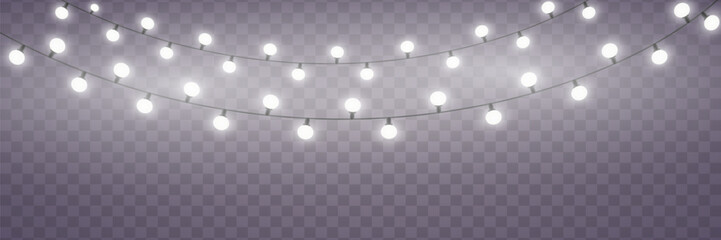 Christmas lights on a transparent background. Glowing garland.