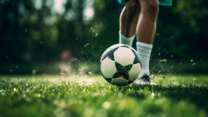 A soccer players foot deftly controls the ball, capturing the essence of precise ball control in a dynamic game.