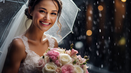Bride in a dress with umbrella
