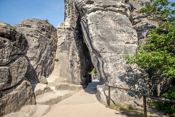 Bastei - a rock formation that is one of the greatest tourist attractions of the Saxon Switzerland National Park, in the Elbe Mountains in the eastern part of Germany - 722868833