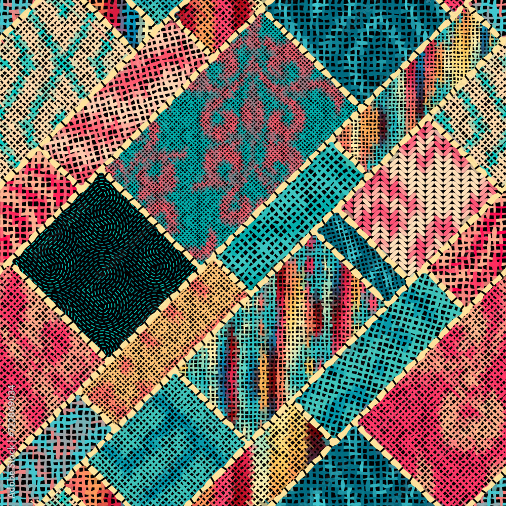 Poster Imitation of a texture of rough canvas. Textile patchwork pattern. Seamless pattern.