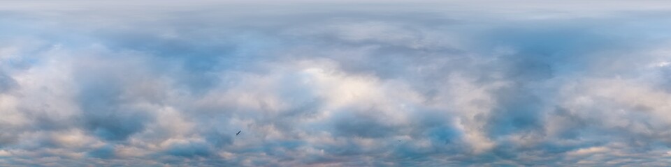 Dramatic overcast sky panorama with dark gloomy Cumulonimbus clouds. HDR 360 seamless spherical panorama. Sky dome in 3D, sky replacement for aerial drone panoramas. Climate and weather change.