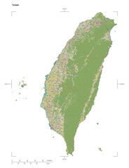 Taiwan shape isolated on white. OSM Topographic Humanitarian style map