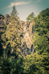 Bastei - a rock formation that is one of the greatest tourist attractions of the Saxon Switzerland National Park, in the Elbe Mountains in the eastern part of Germany - 722869403