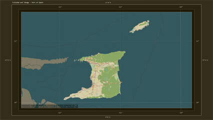 Trinidad and Tobago composition. OSM Topographic Humanitarian style map