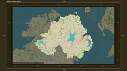 Northern Ireland composition. OSM Topographic Humanitarian style map