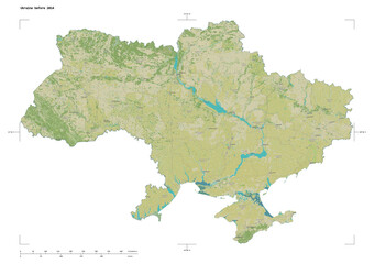 Ukraine before 2014 shape isolated on white. OSM Topographic Humanitarian style map