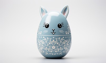 Easter decoration - an egg-shaped salt shaker with bunny ears, painted in the style of blue and white openwork patterns