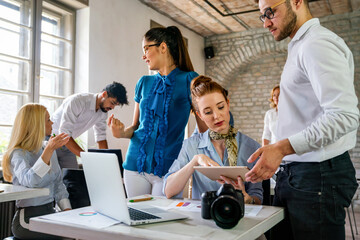 Fototapeta premium Creative managers crew, business people, designer working with new startup project in office.