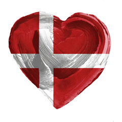 Flag of Denmark painted in a heart shape, drawing of the flag of Denmark, Flag of Denmark painted in a heart shape, no background, transparent background