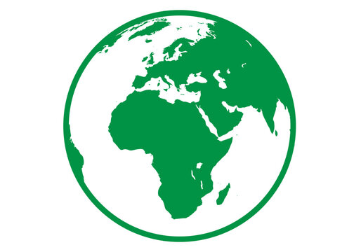 Icono verde de planeta tierra en fondo blanco.