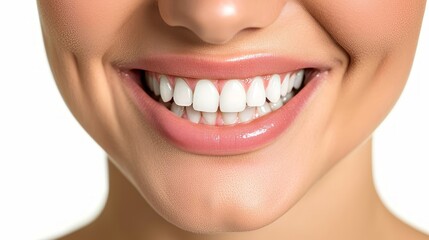 Naklejka premium Perfect healthy teeth smile of a woman isolated on a white background.